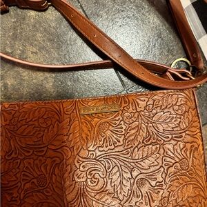 FRYE AND CO. Embossed Leather Shoulder Bag in Rich Brown